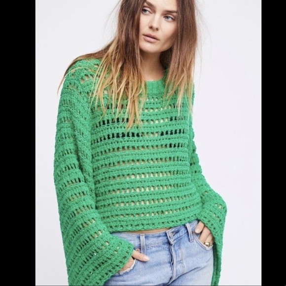 Free People Crochet Cropped Bell Sleeve Sweater - Picture 6 of 6